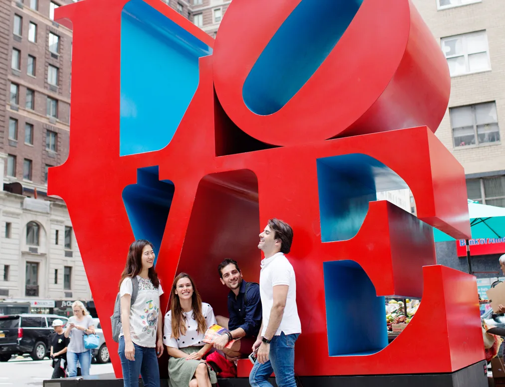 Rennert students enjoying a group activity at the LOVE sculpture in New York City.